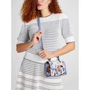 Kate Spade Blue Floral Mini Crossbody with Top Handle Bag